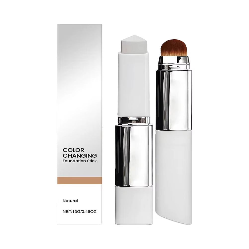 2-In-1 Color-Changing Foundation Stick Liquid Lightweight Moisturizing Brightening Foundation Color Changing for All Skin Types